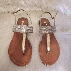 Unisa T-Strap Silver Elegant Gold Sandals. Never Worn
